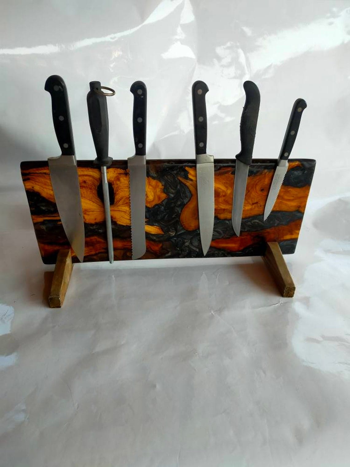Porte-Couteaux Magnétique Mural 40,6 Cm Eikovia - Avec 6 Crochets Pour Organisation De Cuisine